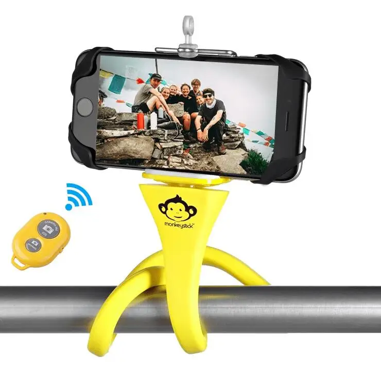 With Logo Yellow Set Гибкий монопод для селфи монопод беспроводной Bluetooth тренога с затвором monkeystick держатель для GoPro камера для iPhone телефон автомобильный велосипед - Цвет: With Logo Yellow Set