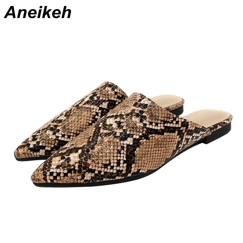 Aneikeh/летние туфли без каблуков; женские босоножки; шлепанцы с леопардовым принтом; слипоны с острым носком; женские сабо; женские сланцы для улицы