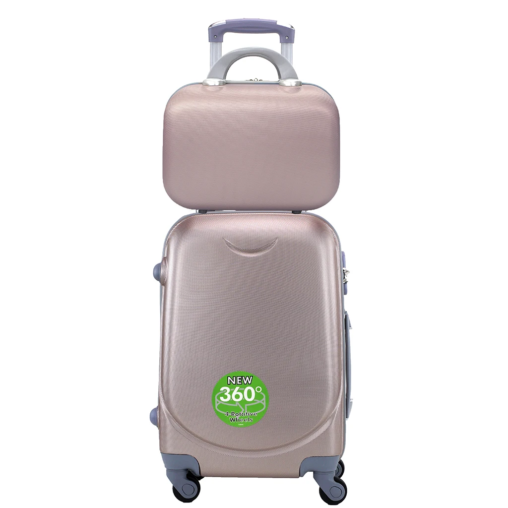 Suitcase Airplane Carry Luggage Travel Cabin Trolley ABS Rigid 4 Wheels with Matching Rigid Toiletry Bag