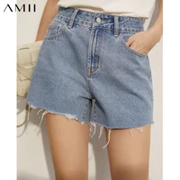 amii minimalism summer new fashion denim womens shorts casual 100cotton solid split high waist straight womens pants 12140213