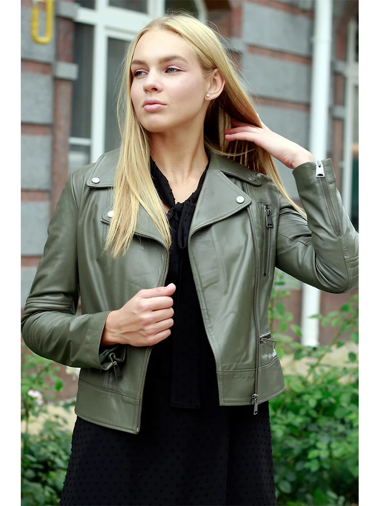 Genuine Soft Lambskin Leather Jacket Handmade Female Red Pink Leather Jacket Woman Coat Real Fur Custom Product Jackets