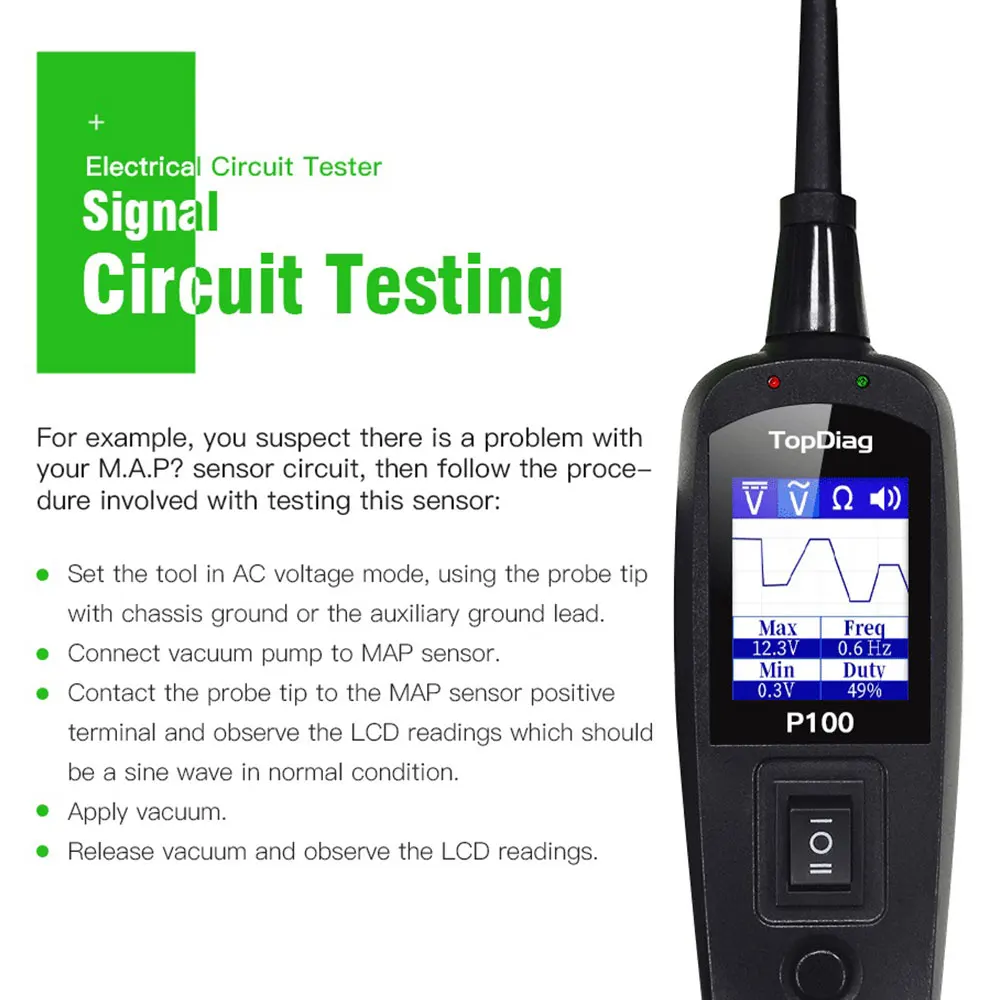 

P100 Car Battery Circuit Tester Damage-free Circuit Fault Test Diagnostic Tool Voltage And Polarity Test Resistance Continuity