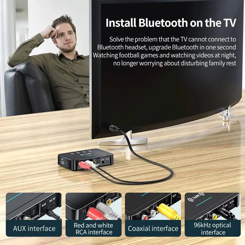 Bluetooth 5 0 передатчик FM стерео приемник AUX 3 мм разъем RCA оптический с руководством