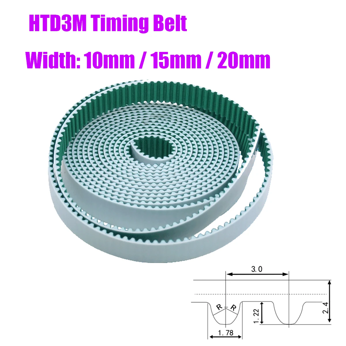 

1/2/5Meter HTD3M Open Timing Belt Width 15mm PU Polyurethane With Steel Core Drive Belt Pitch 3mm