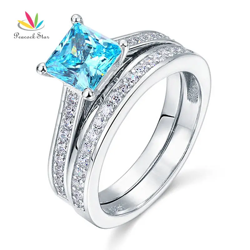Синее кольцо с павлином и звездой 1 5 карата из серебра 925 пробы|ring set|wedding ring setprincess