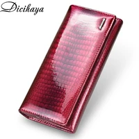 DICIHAYA NEW Genuine Leather Womens Wallets Fallow Long Ladies Double Zipper Clutch Bag Design Red Coin Purse Crocodile Purses