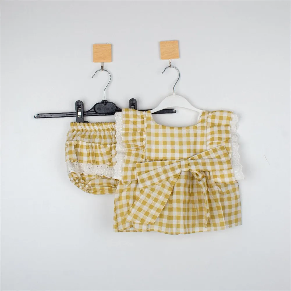 

100%Cotton Newborn Toddler Infant Baby Kids Children Girl Summer T-shirt+Short Clothes Sets 2 Pcs Outfit Pitikare Light Green