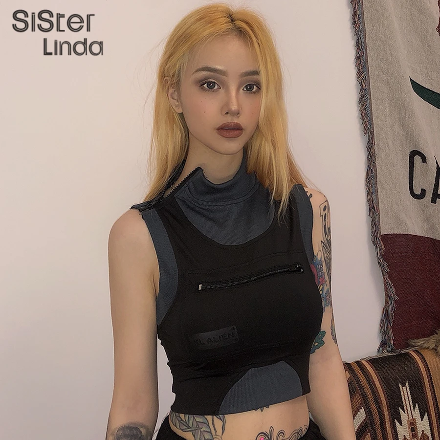 Женский укороченный топ Sisterlinda облегающий Топ в стиле пэчворк с буквенным