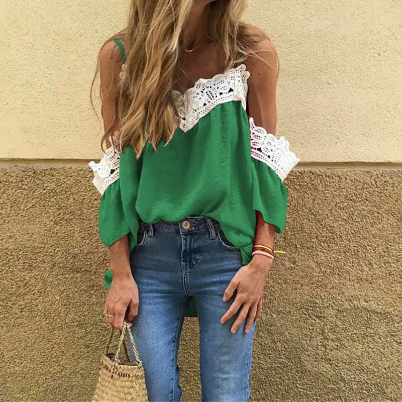 

Fashion Women Tee Shirt Patchwork Camisole Top Lace Cloth Tops Lady Casual T-shirt Summer Short Sleeve Tops Tee Female
