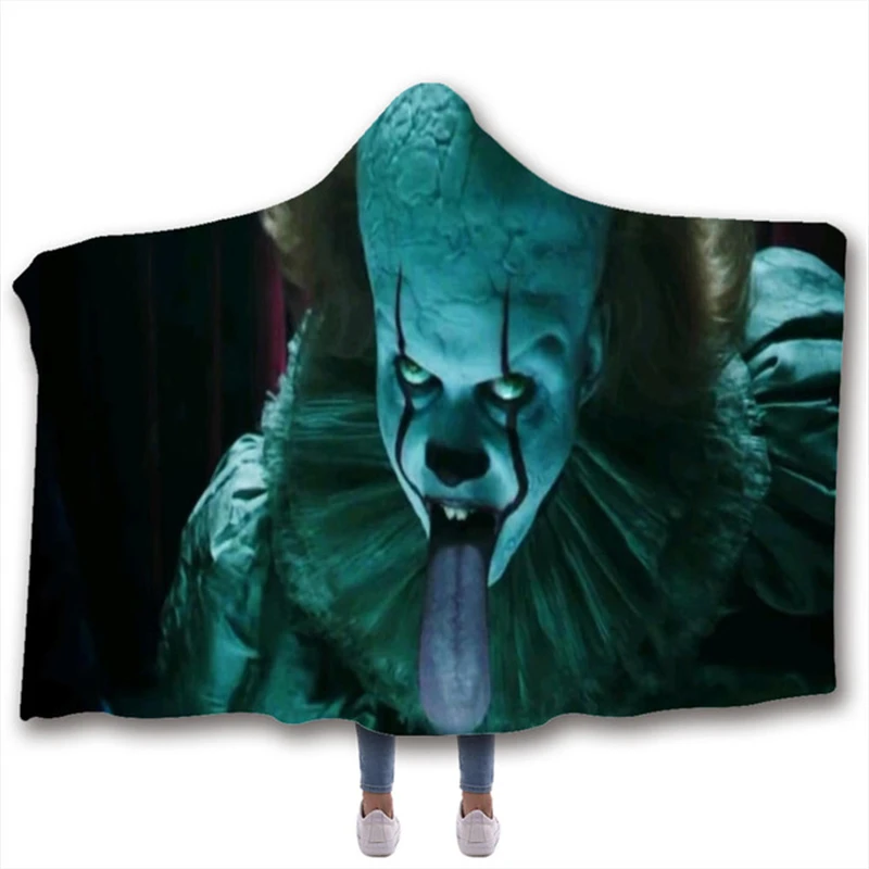 Аниме страшная маска Ужас It печатных плюша на меху с капюшоном и застежкой Одеяло