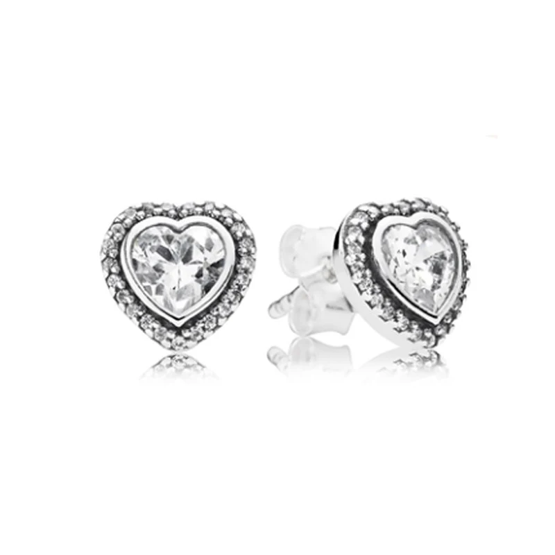 Женские серьги-гвоздики из серебра 100% пробы в форме сердца | Украшения и
