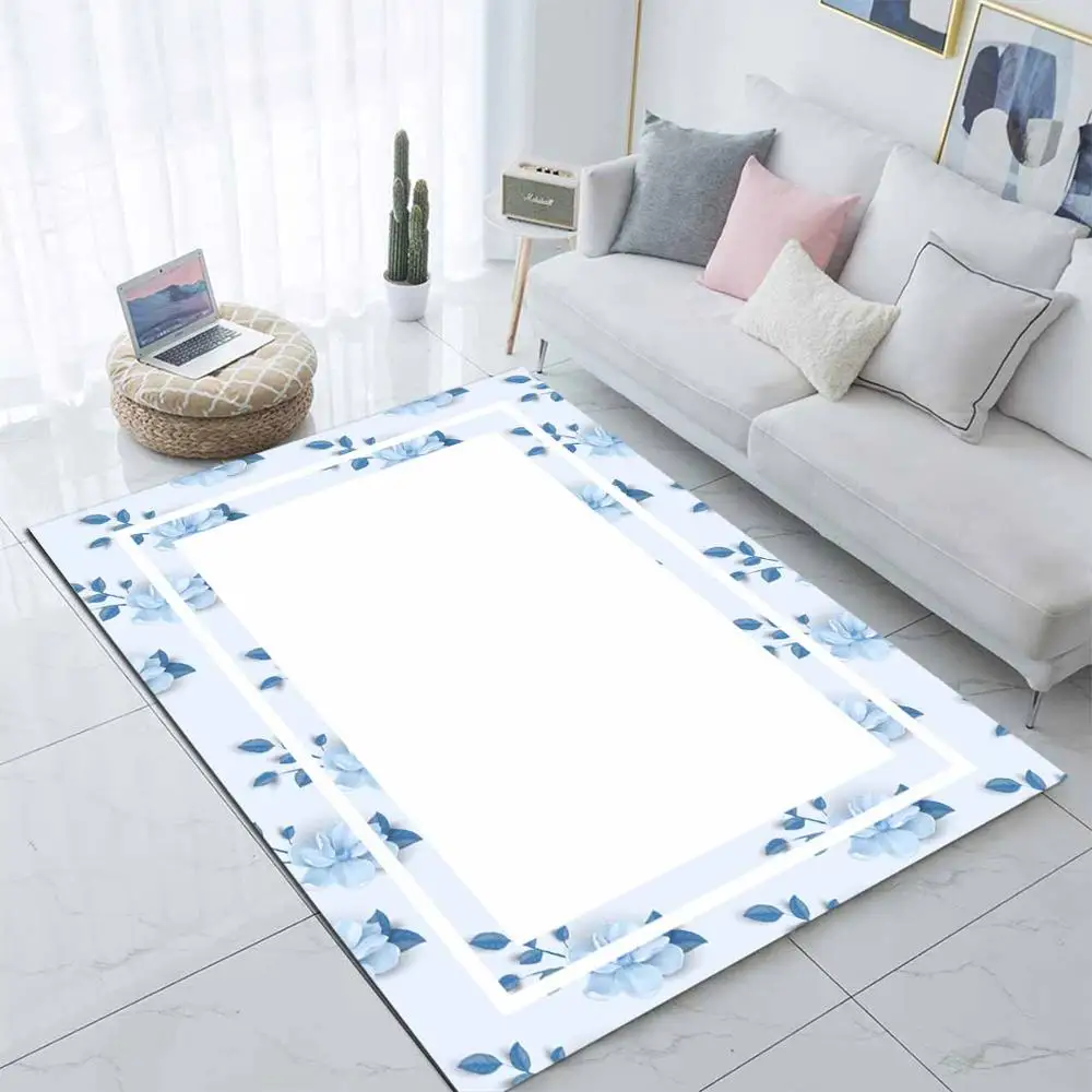 

Else White Floor Blue Frames Tree Leaves 3d Print Non Slip Microfiber Living Room Modern Carpet Washable Area Rug Mat