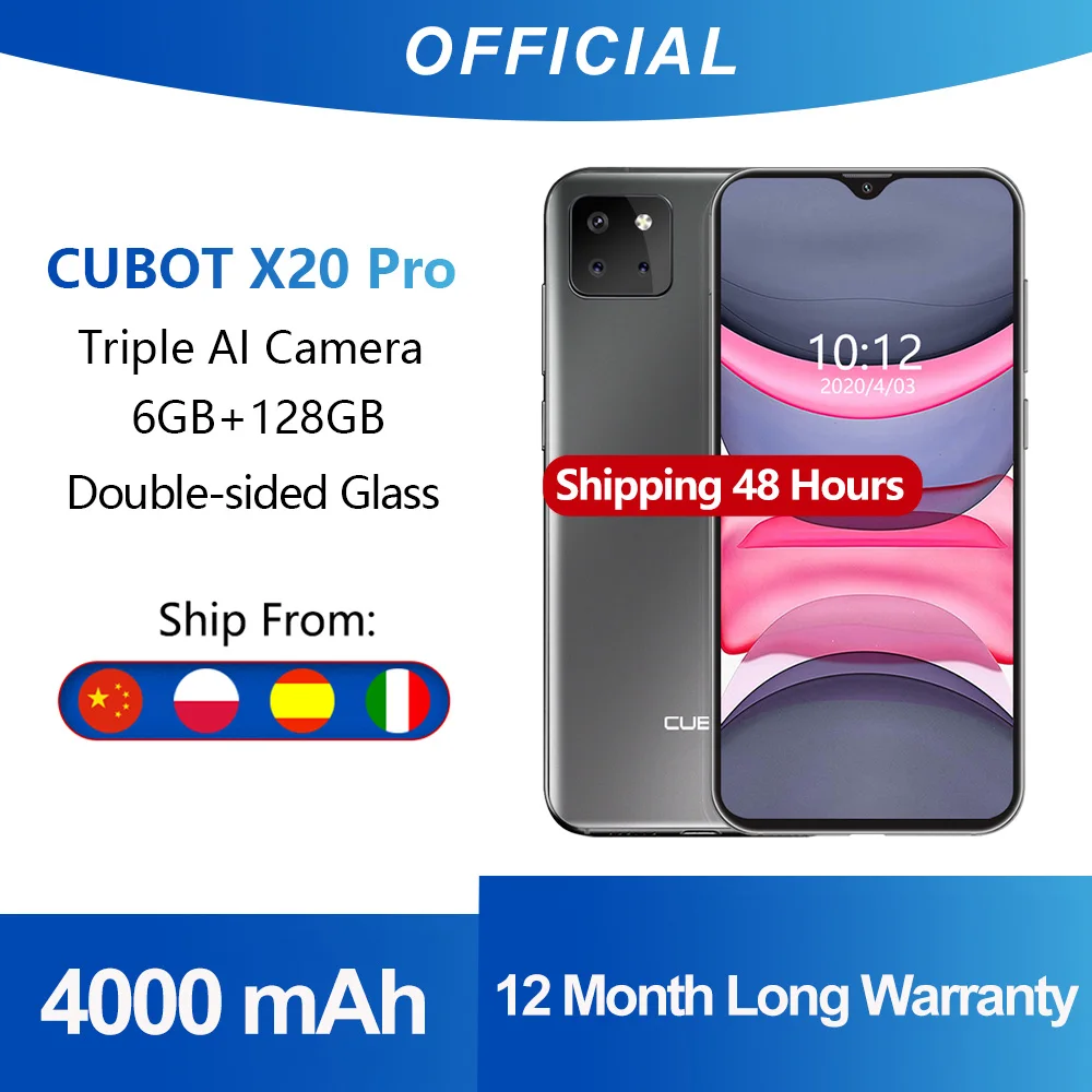 

Cubot X20 Pro 6GB+128GB AI Mode Triple Camera Smartphone 6.3" FHD+Waterdrop Screen Android 9.0 Face ID Cellura Helio P60 4000mAh