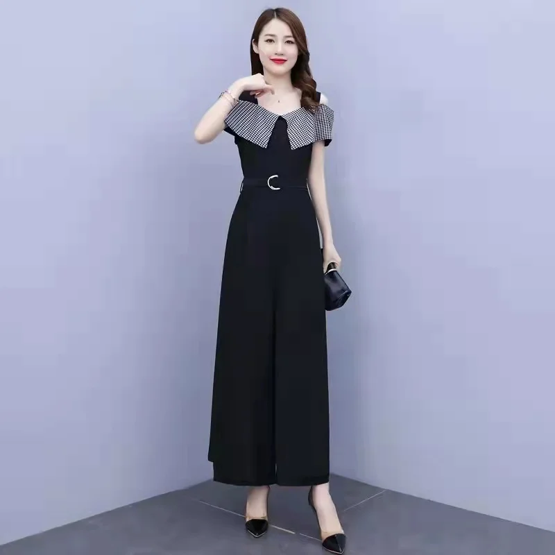 2022 Summer Thin Jumpsuit Suit Sexy One-shoulder Women's Ice Silk Wide-leg Pants High Waist Drape Party Dress