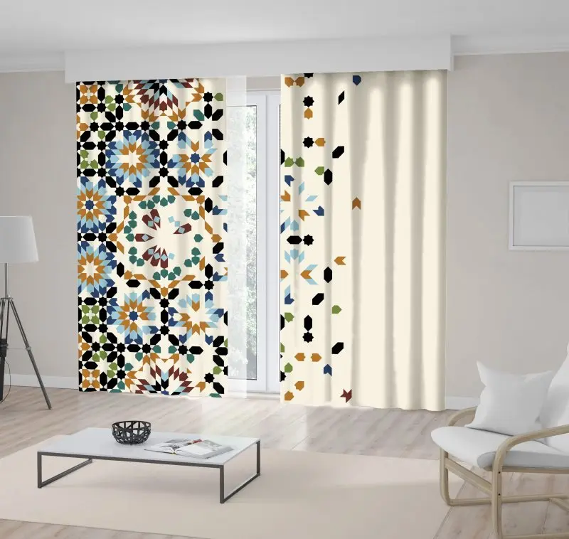 

Curtain Geometric Patterns Moroccan Style Historic Exterior Design Decorating Artwork Green Blue Yellow Black