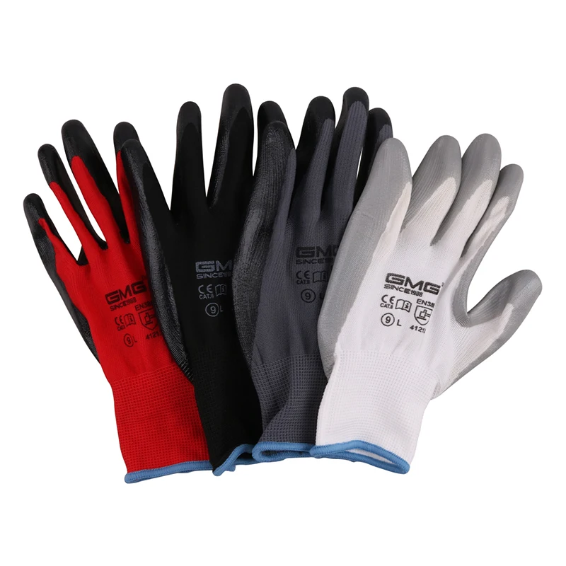 Строительные перчатки GMG Серый Полиэстер черное Нитриловое покрытие рабочие защитные перчатки маслостойкие водонепроницаемые механики нитриловые перчатки