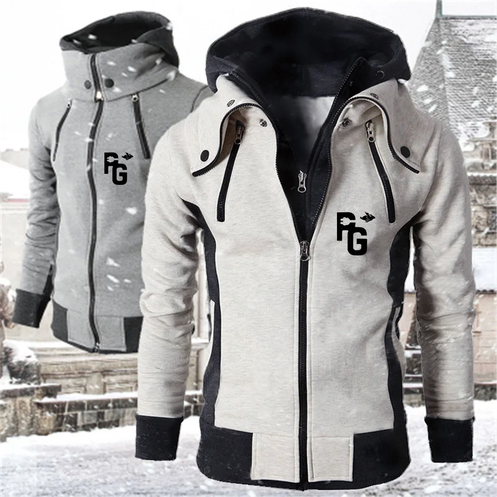 

2022 Men Fashion PG Logo Autumn Winter Zipper Jacket Casual Fleece Hoodie Coat High Collar Hooded Male Outwear Fit Slim Clothing