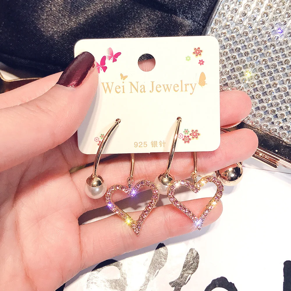 Корейские 925 пробы серебряные иголки жемчужные полые любовь пятиконечная звезда