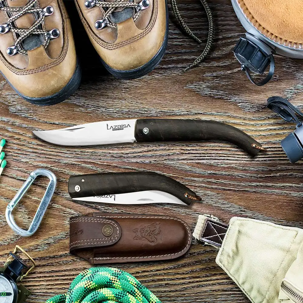 

Lazbisa Handmade Camping Knife Bone Handle Pocket Knife Outdoor Case With Gift