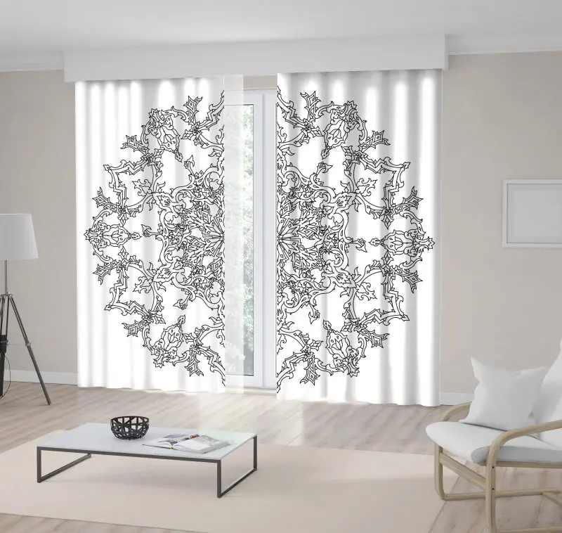 Занавеска Снежинка Форма круговой орнамент Мандала раскраска каракули Стиль