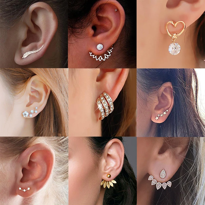 

Fashion Petal Multi Water Drop Crystals Stud Earrings Gold Double Sided Earrings For Women Jewelry Ear Accessories