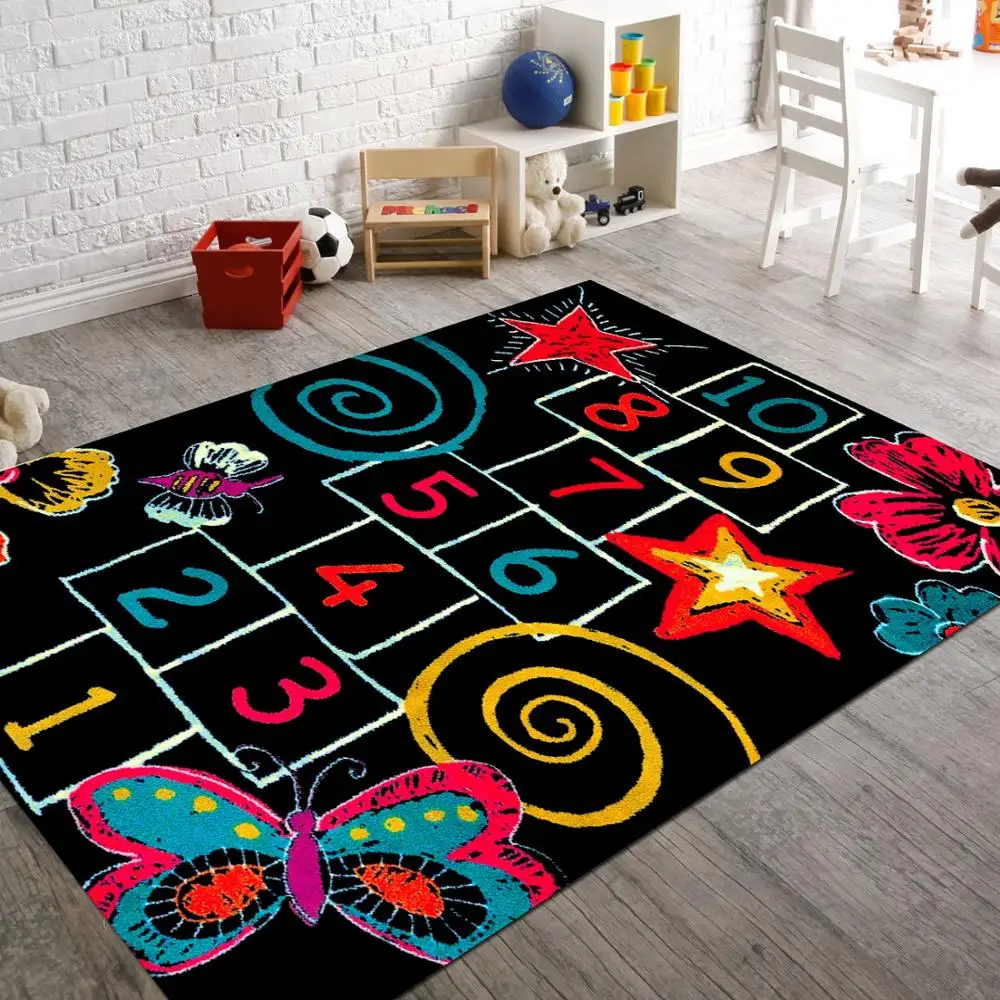 

Black Hopscotch Non Slip Floor Carpet, Teen's Carpet