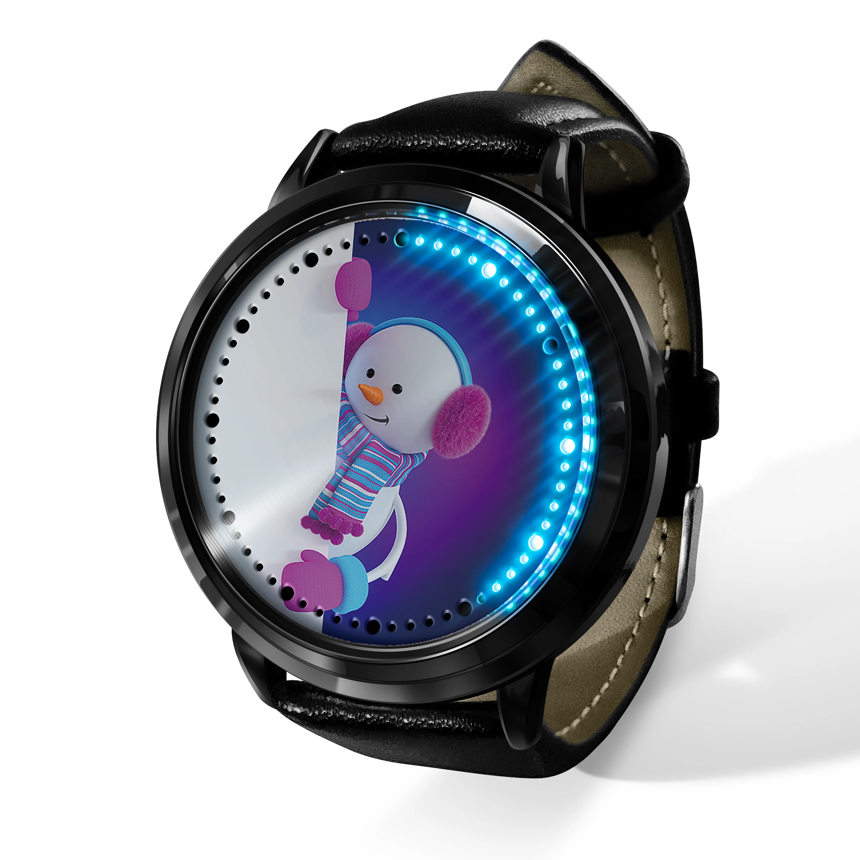 Miss White Christmas LED touch screen wristwatch, gifts for boys and girls, Christmas snowman pattern decoration