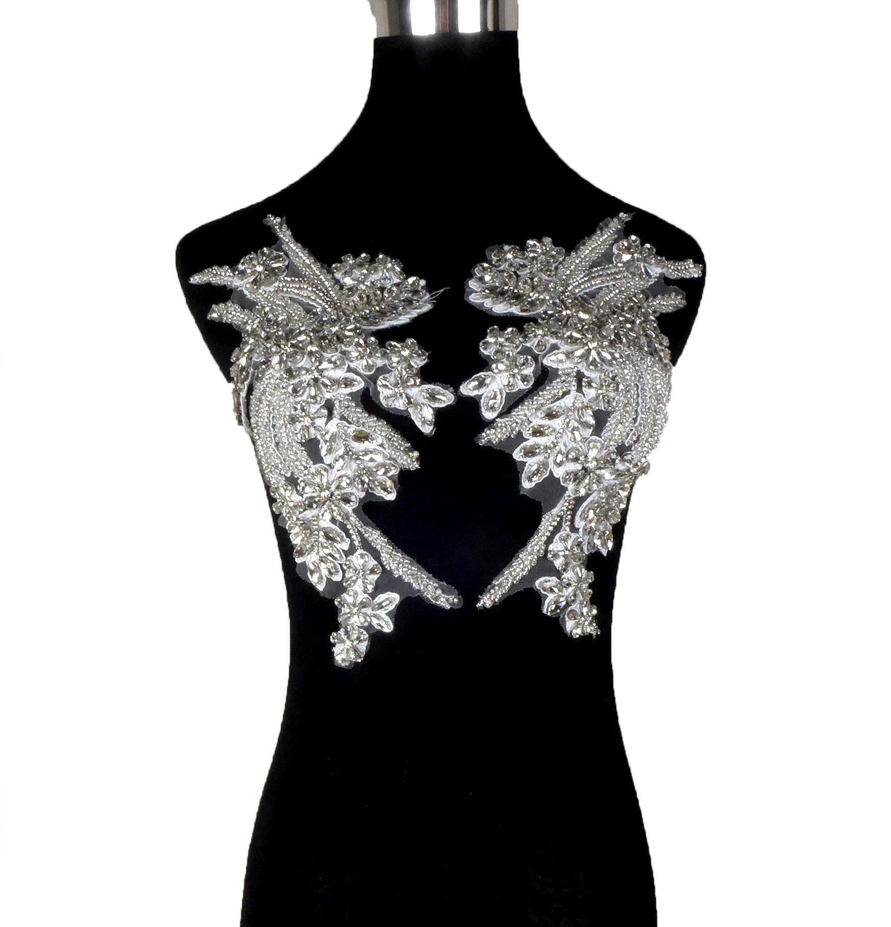 Новая ручная работа Стразы с аппликацией, искусственная нашивка, тяжелые стразы, свадебные аппликации из бисера, пара 16x30 см