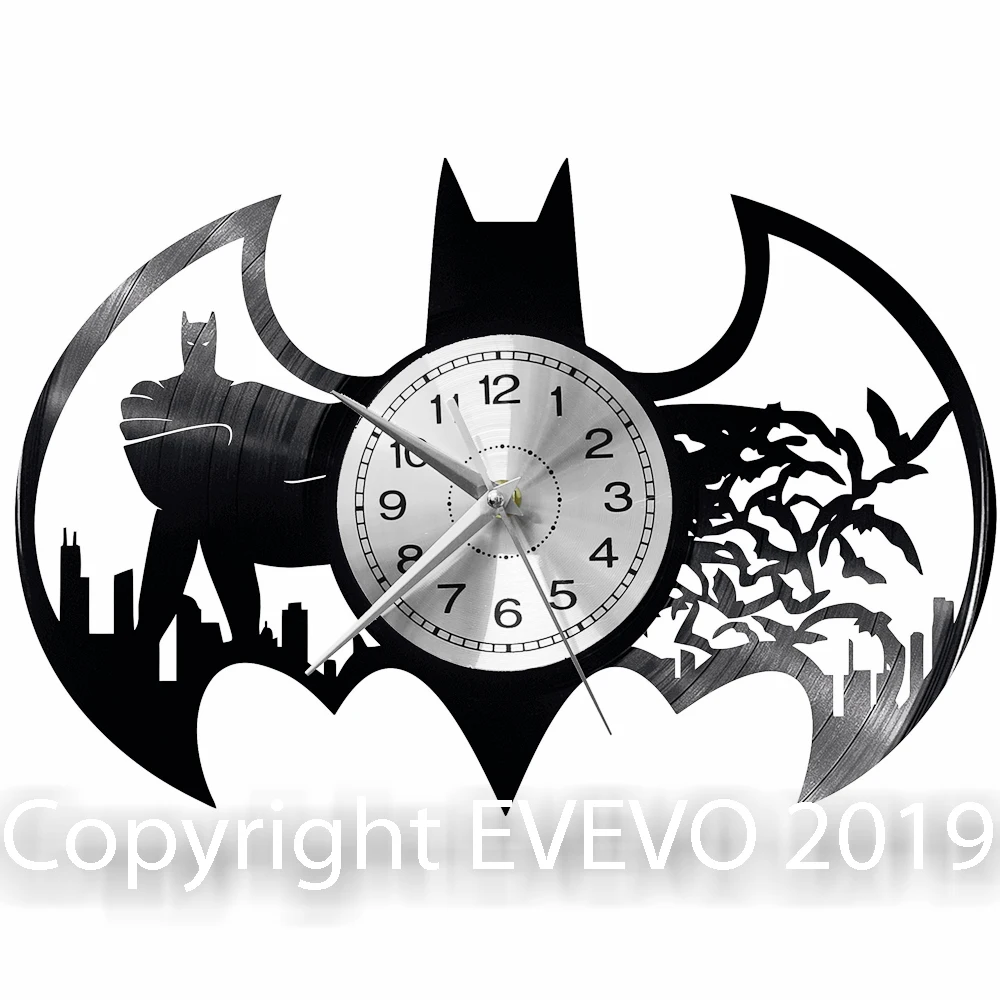 Бэтмен и Женщина кошка настенные часы Виниловая пластинка Ретро ручной работы