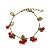 new ripe fruit shaped beads bracelets with cute leaves design vintage red jumble beads pendant women bracelets gift party