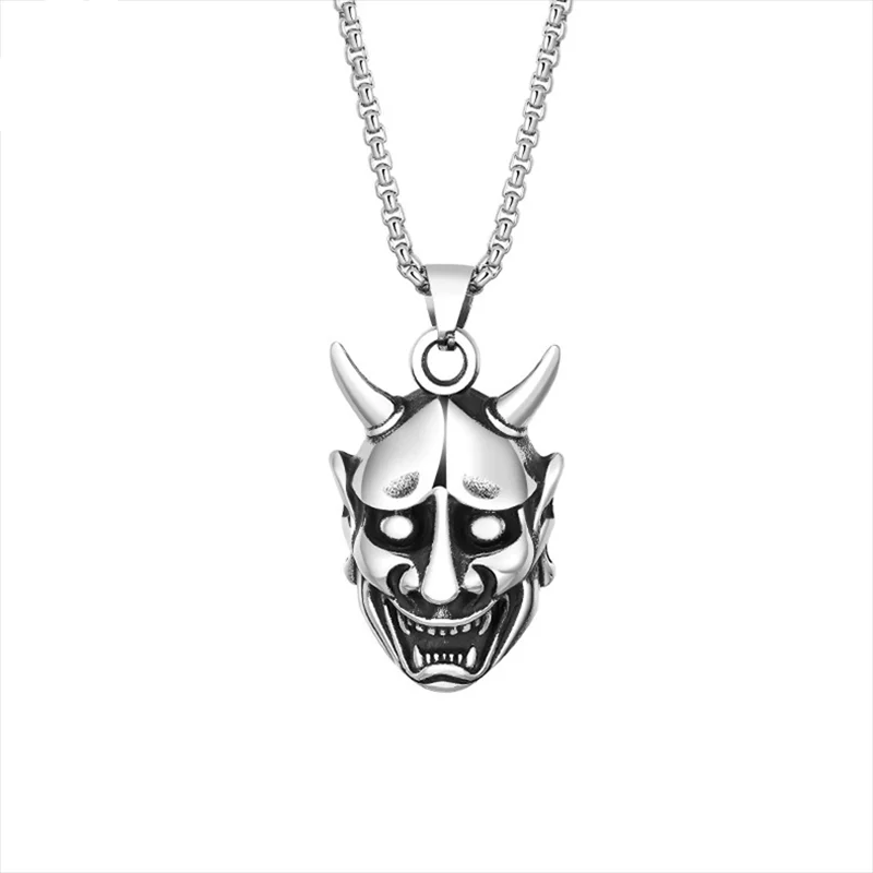 316 Stainless Steel Gothic Prajina Devil Necklace For Men Ghost Head Boruo Mask Punk Hip Hop Men's Necklace Fashion Jewelry Gift