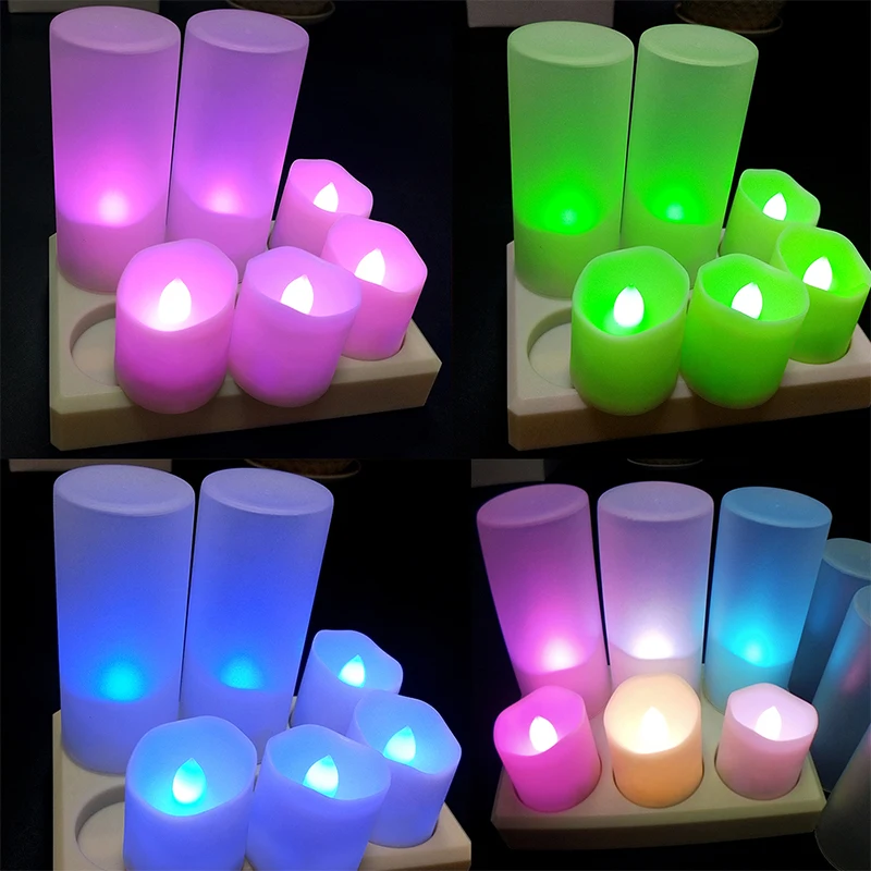 

Rechargeable LED Candles With Remote Control Flashing RGB Color Flameless Battery Tea Light Christmas Candle Birthday Decoration