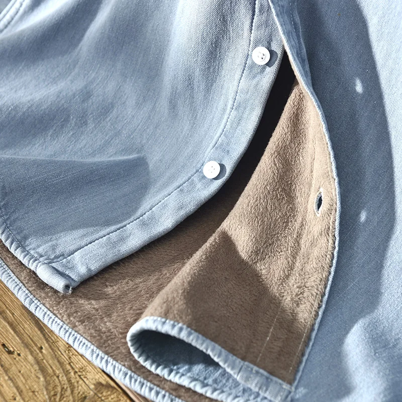 New 2021 men casual Denim shirt 100%cotton solid Thicken keep warm long sleeve tops man shirt chemise homme plus size 4XL