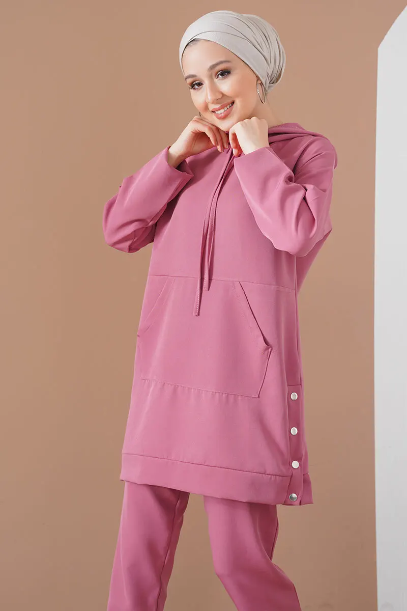 

Snaps and Slits Double Suit Hijab Tracksuit Couple Suit Turkey Dubai Muslim Long Dress Solid Tunic Dresses Ramadan Moroccan Kaft