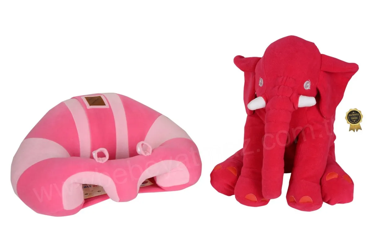 Jaju Baby, Luxury Pink-Fuchsia Baby Support Seating Cushion and Fuchsia Sleep Elephant