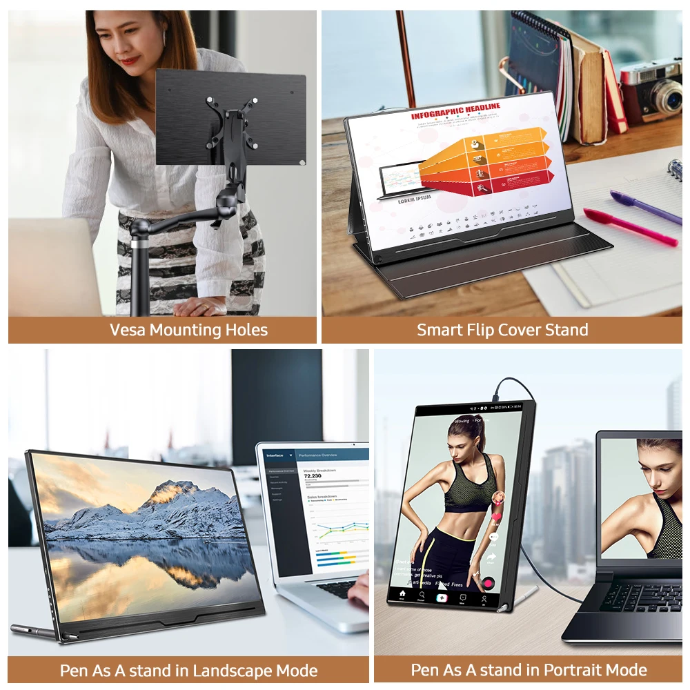 uperfect thin 4k portable monitor ips screen 15 6 usb type c hdmi for laptop phone xbox switch ps4 lcd gaming display free global shipping