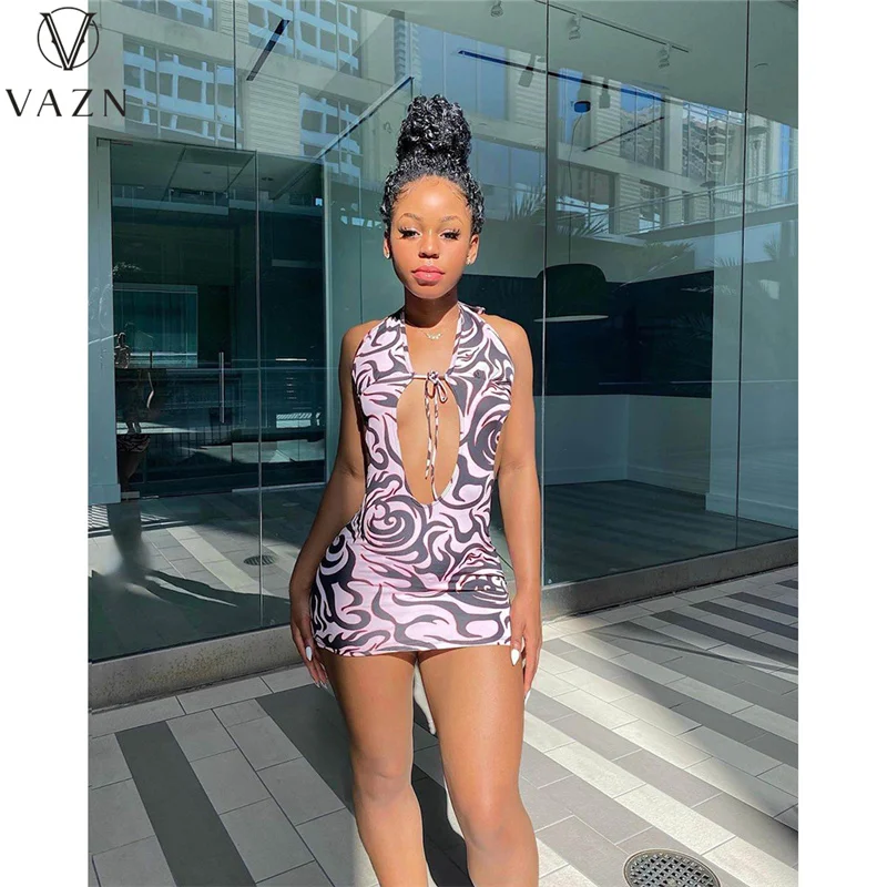 Новинка 2021 богемное мини-платье-бикини с открытой спиной VAZN женское Бандажное