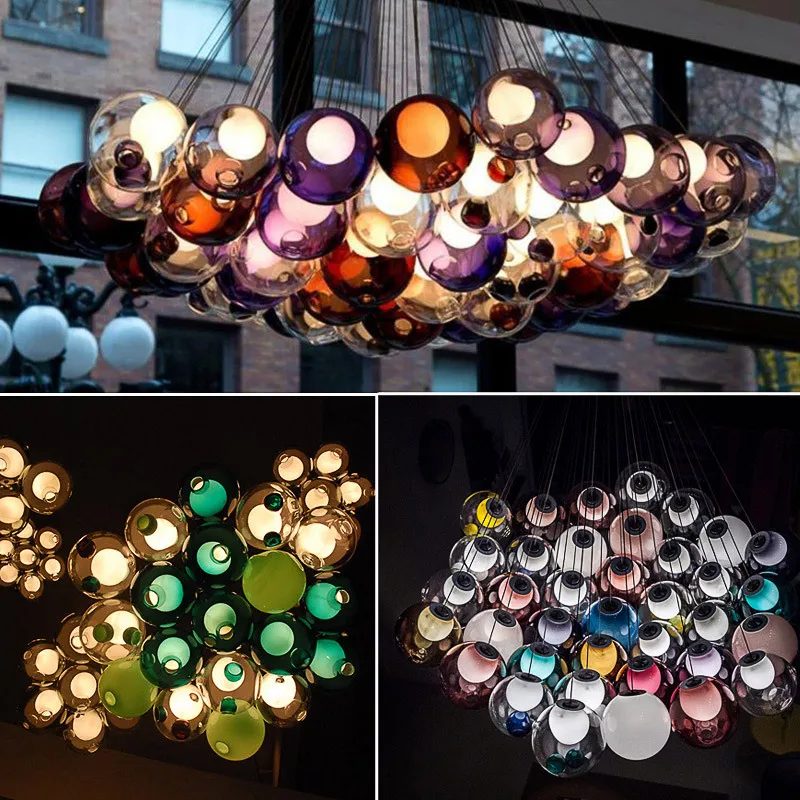 

Nordic стеклянные шаровые подвесные светильники Гостиная Ресторан Бар Кафе креативная светодиодная подвесная цветная лампа
