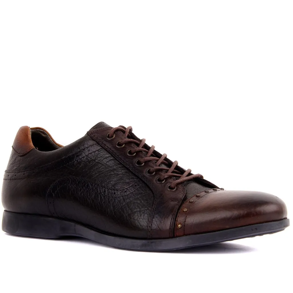 Sail Lakers-Tan, Dark Green Leather Man Casual Shoes