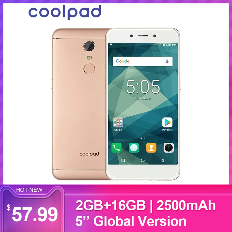 Глобальная версия Coolpad E2 4G мобильный телефон 5,0 дюймов 2 ГБ+ 16 Гб 8 Мп+ 5 Мп Android 7.1.1 2500 мАч разблокированный смартфон с отпечатком пальца