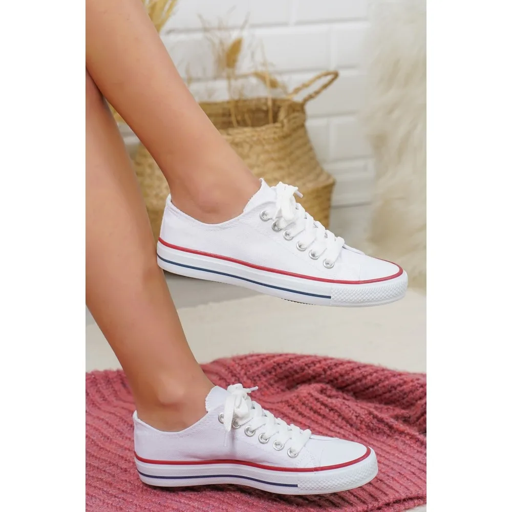 

Women's White Sport Shoes Comfortable Fabric Stylish Combine Fashion Style Casual Sneakers Laces Summer