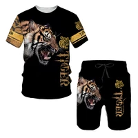 the tiger and lion 3d printed womensmens t shirts sets fashion men%e2%80%99s tracksuittopsshorts sport and leisure summer male suit