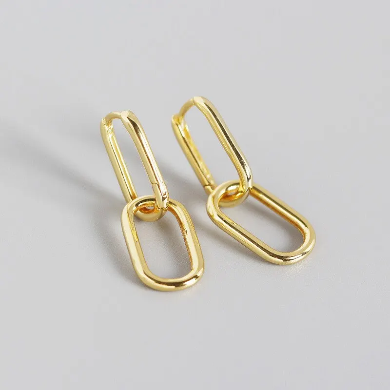 

A00935 Jazaz New Arrivals 925 Sterling Silver Geometric Double Oval Ear Buckle for Women Punk Hip Hop Unisex Earrings Jewelry