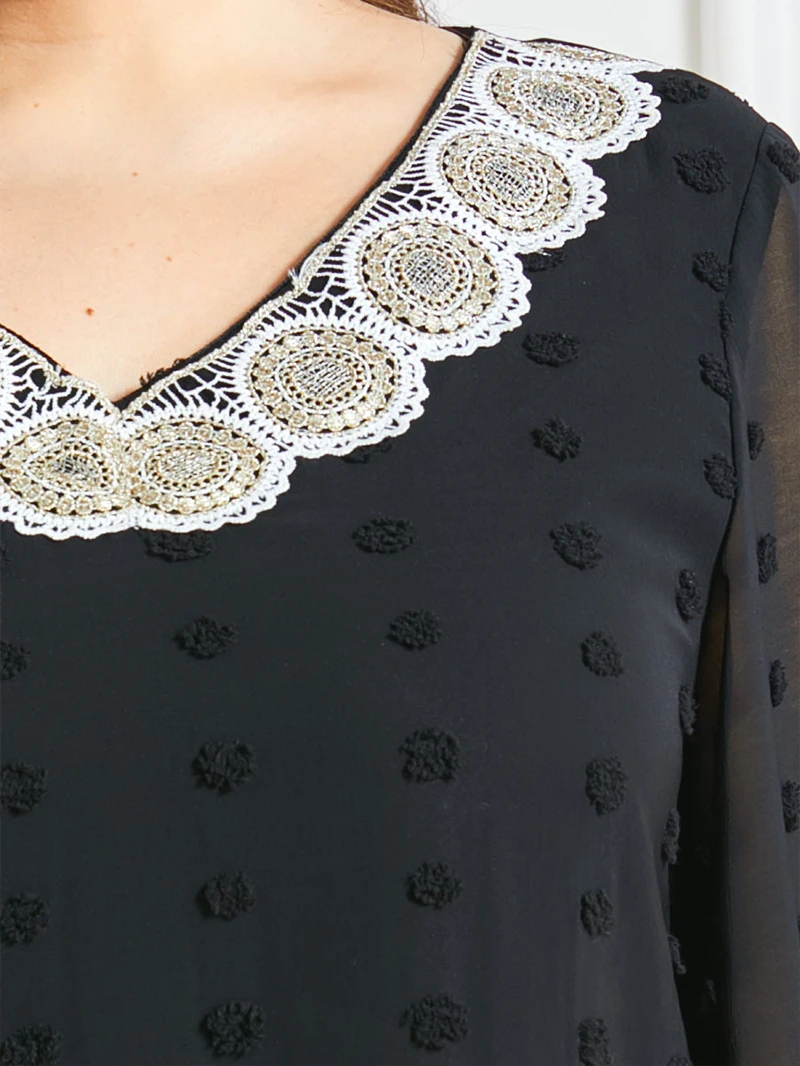 

Plus Size Women fashion Black Lace Sexy Long sleeve Muslim One Piece Dress