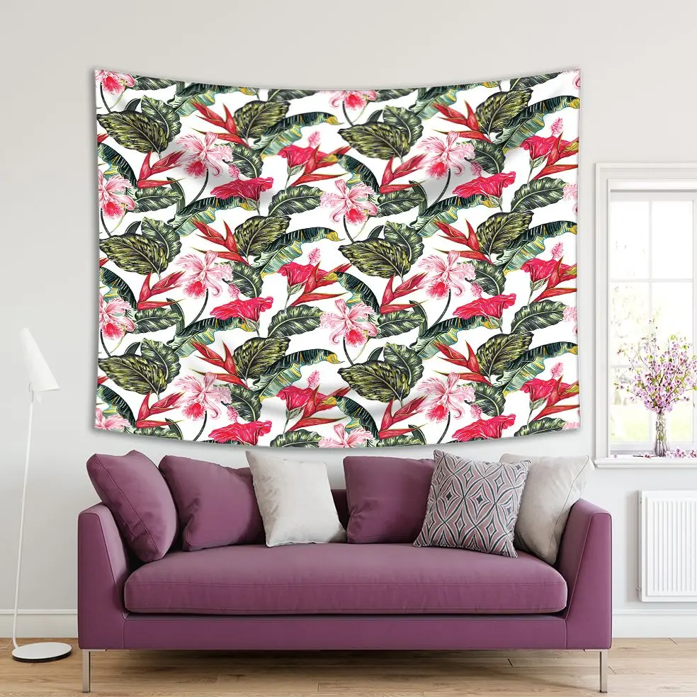 Гобелен Цветочный Тропический узор с экзотическими цветами Пальмовые Листья