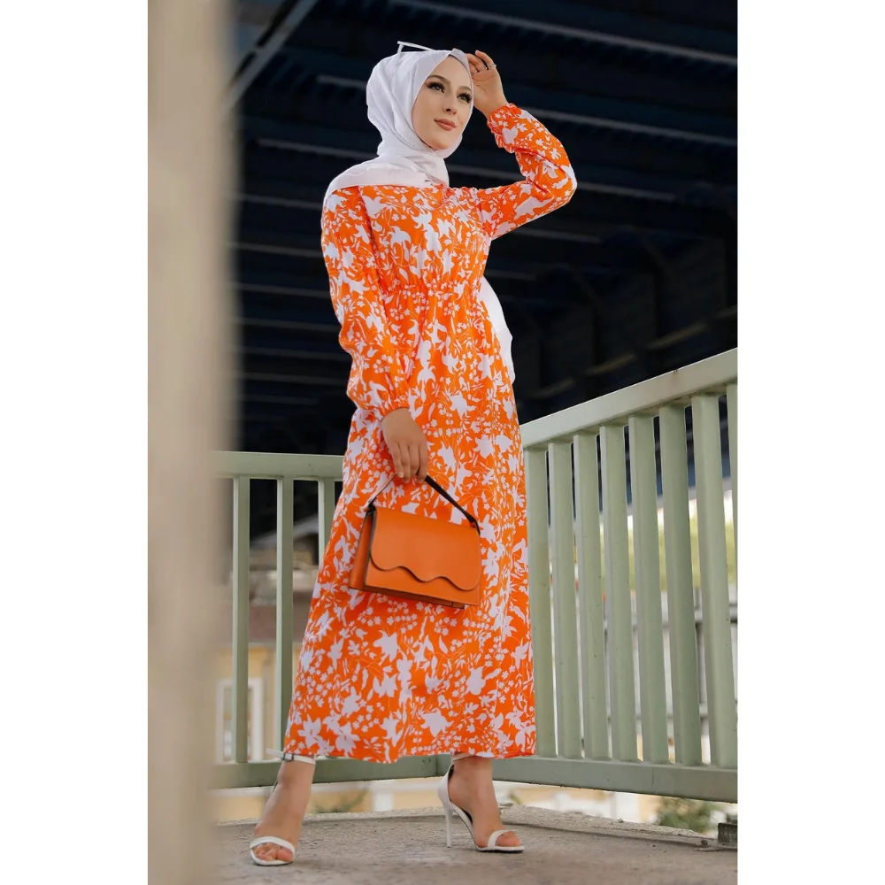 Summer 2022 Season Patterned Hijab Dress Trend Fashion Fast Delivery abaya ramadan muslim dress women abayas modest clothing ram