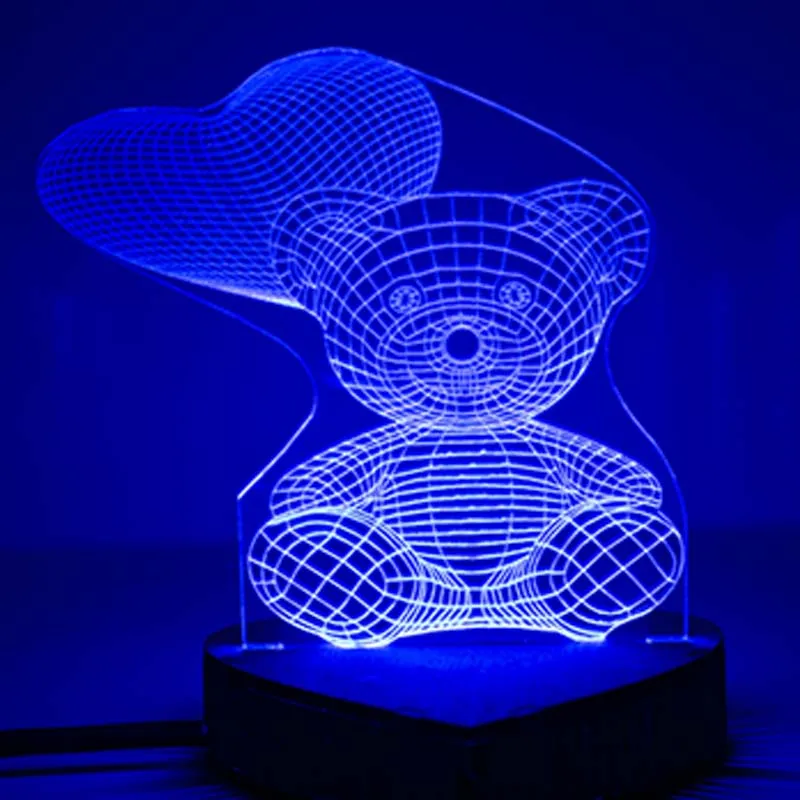 3D светодиодный ночной Светильник s лампа Дети Украшения в спальню Мишка сердце