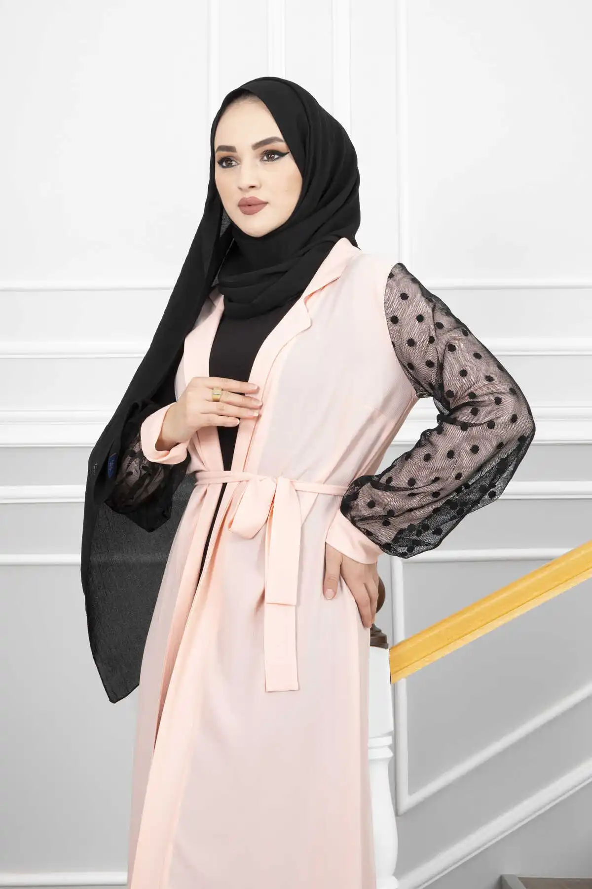 Women Sleeves Tulle Polka Dot Hijab Abaya Ramadan Muslim Dress Dubai Turkey Islamic Clothing Kaftan Robe Longue Femme Musulmane