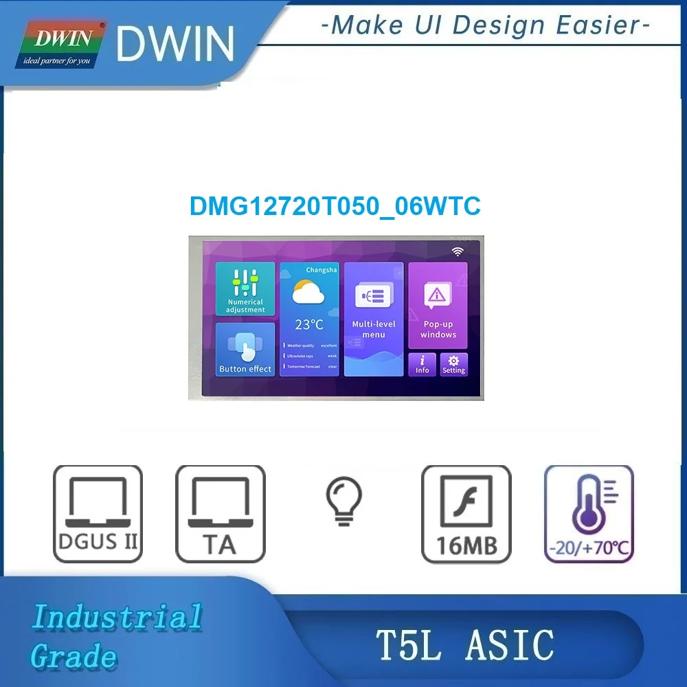 

ЖК-дисплей Dwin TFT, 5 дюймов, 1280xRGBx720 Arduino UART HMI, умная сенсорная панель, 16,7 М цвета, IPS экран Incell CTP, промышленного класса