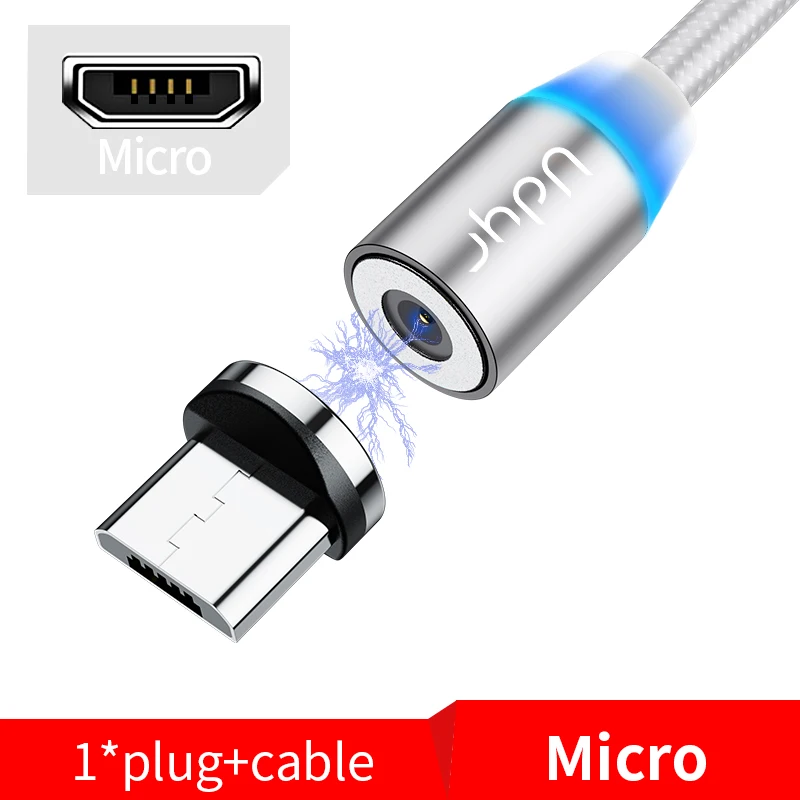 Udyr 2 м Магнитный Micro USB кабель для iPhone samsung Android мобильный телефон Быстрая зарядка usb type C кабель магнит зарядное устройство провод шнур - Цвет: For Micro sliver